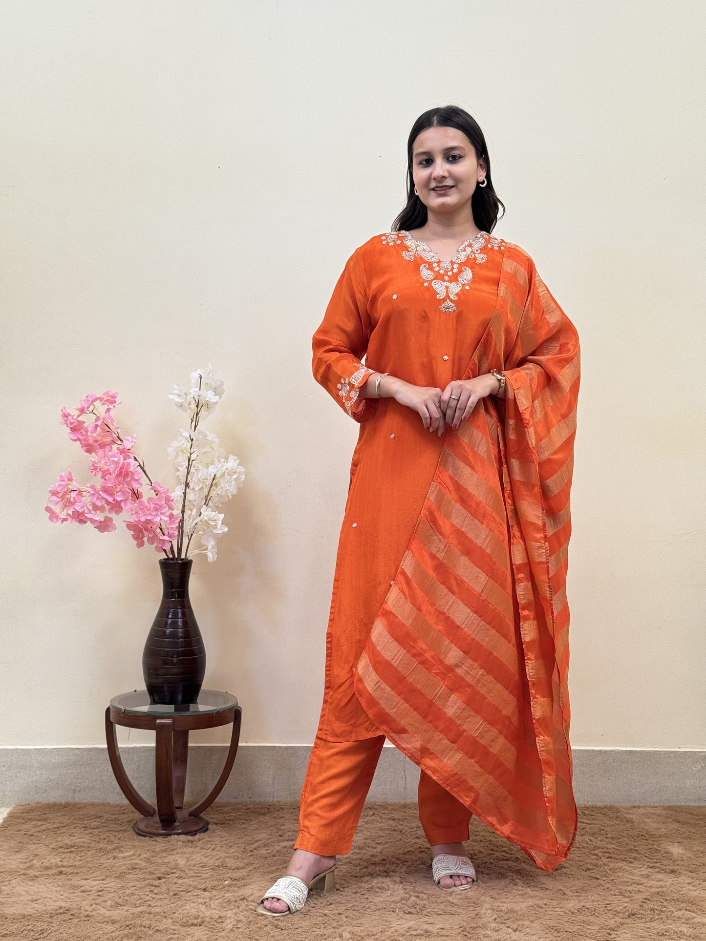Sunset Glow HO Silk Embroidered 3-Piece Kurta Set