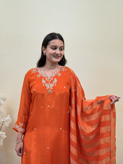 Sunset Glow HO Silk Embroidered 3-Piece Kurta Set