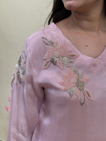 Blush Bloom Crepe Chinon Floral Embroidered 3-Piece Suit Set