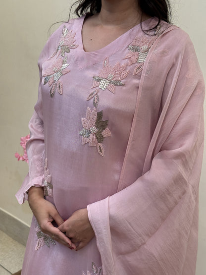 Blush Bloom Crepe Chinon Floral Embroidered 3-Piece Suit Set