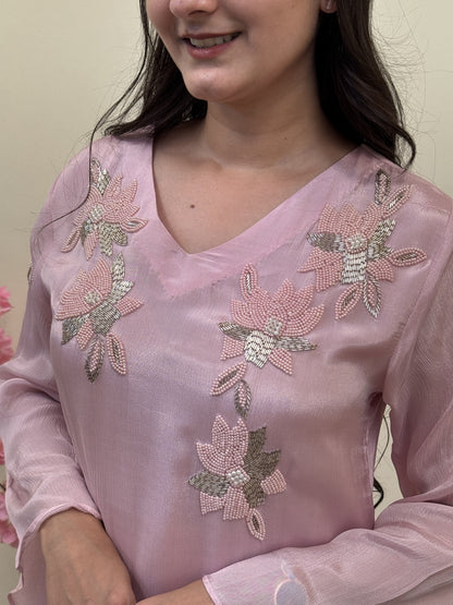 Blush Bloom Crepe Chinon Floral Embroidered 3-Piece Suit Set