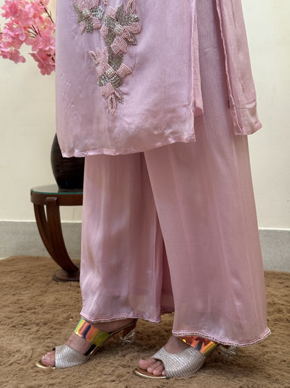 Blush Bloom Crepe Chinon Floral Embroidered 3-Piece Suit Set