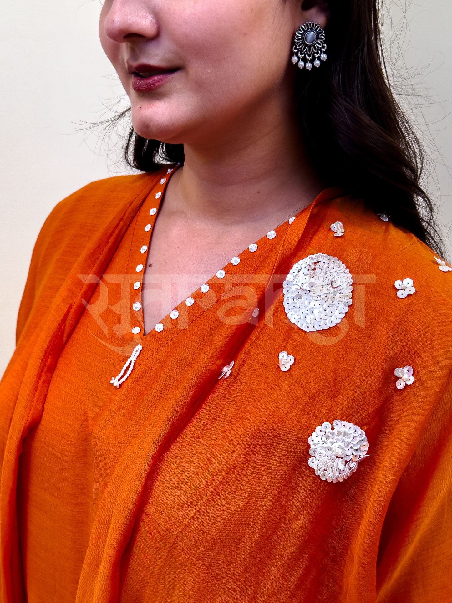 Orange Draped Co-ord Cape and Kurta Set