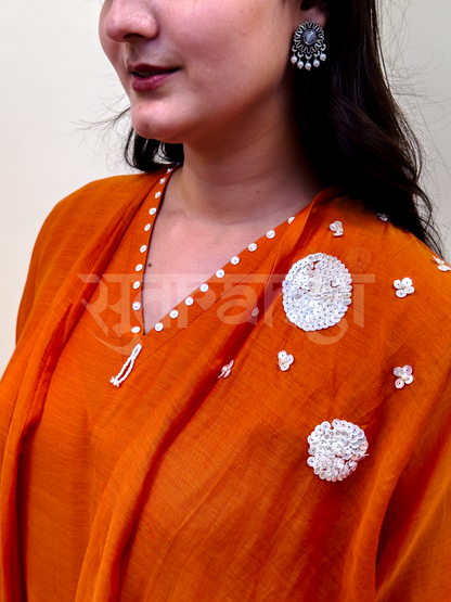 Orange Draped Co-ord Cape and Kurta Set