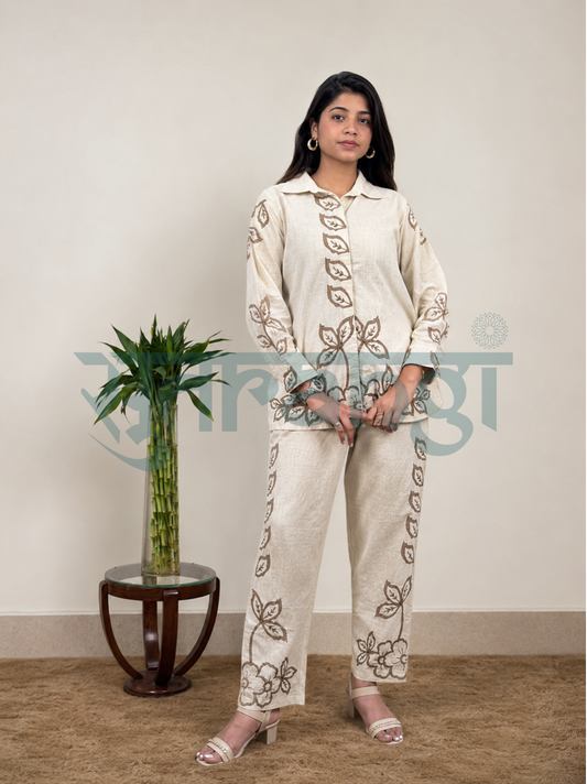 Beige Floral Print Co-ord Set