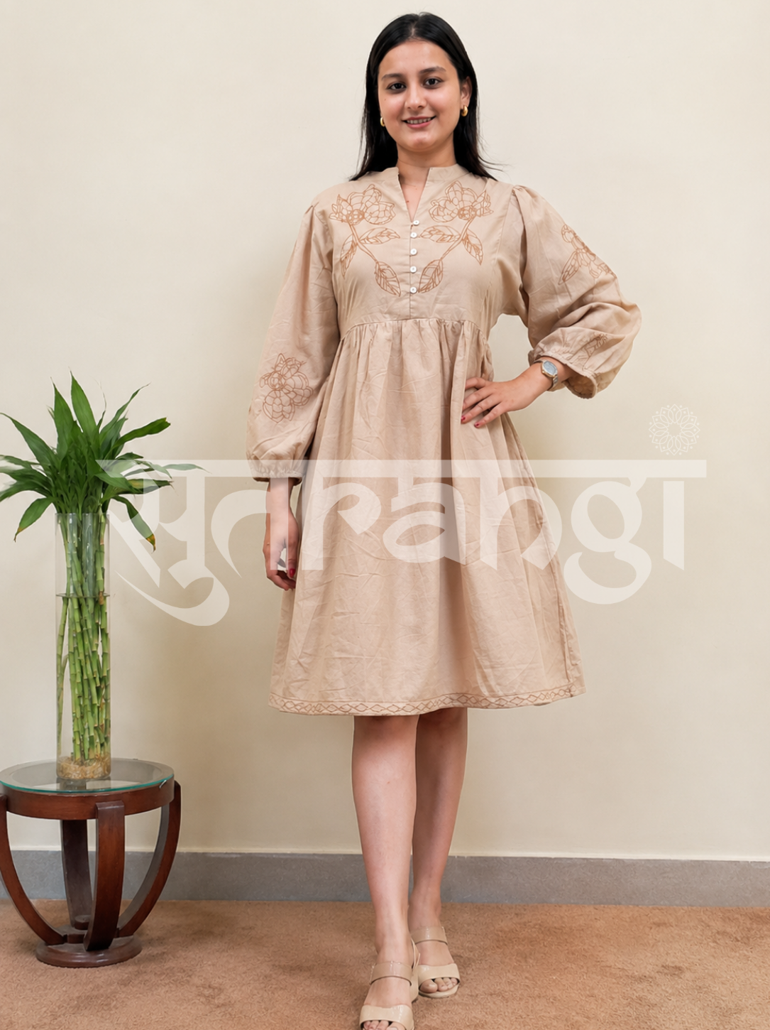 Sandstone Beige Bloom Dress