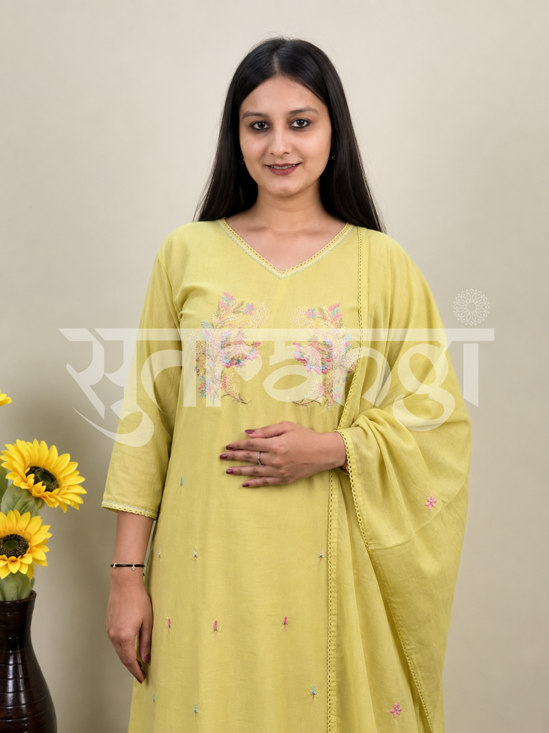 Lemon Yellow Embroidered Kurta Set