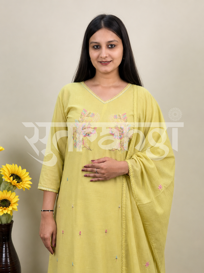 Lemon Yellow Embroidered Kurta Set