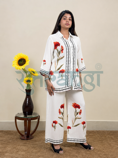 White & Scarlet Bloom Co-ord Set