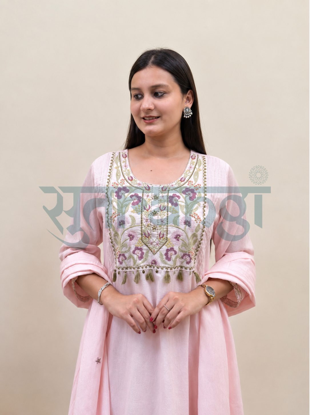 Blush Pink Meadow Embroidered Kurta Set