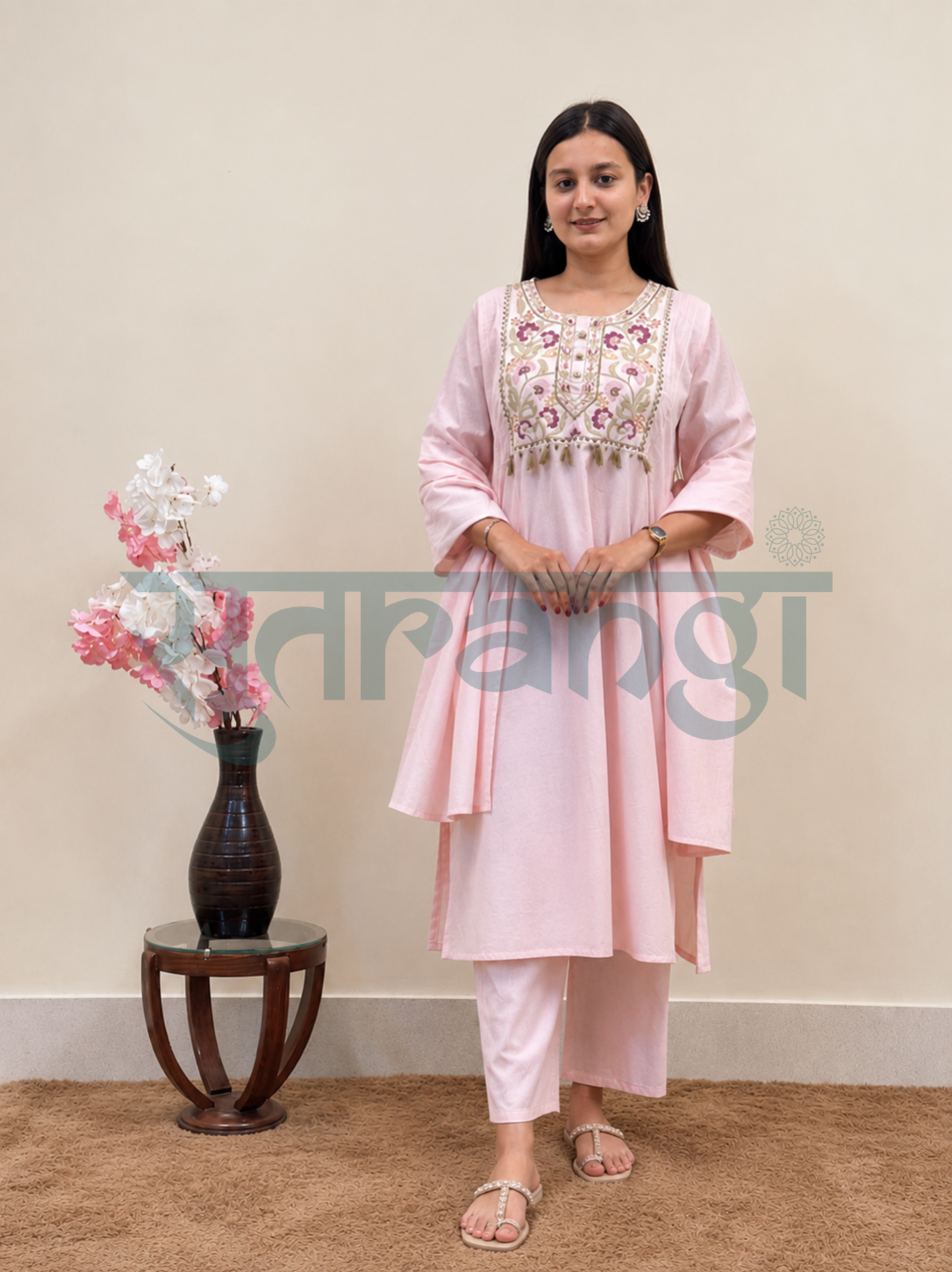 Blush Pink Meadow Embroidered Kurta Set