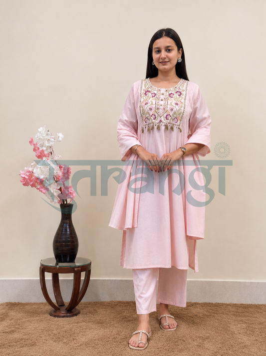 Blush Pink Meadow Embroidered Kurta Set
