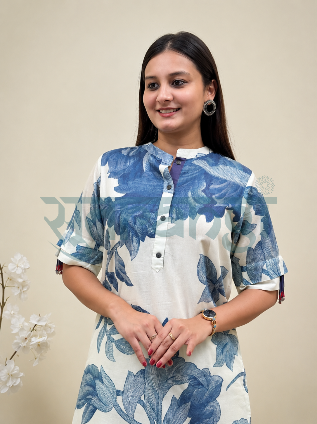 Indigo Blossom Cotton Kurta Set
