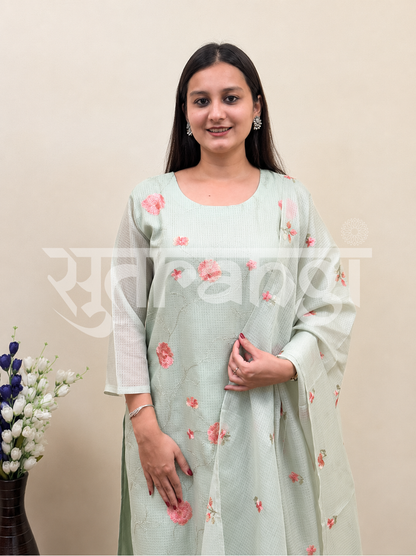 Mint Blossom Embroidered Suit Set