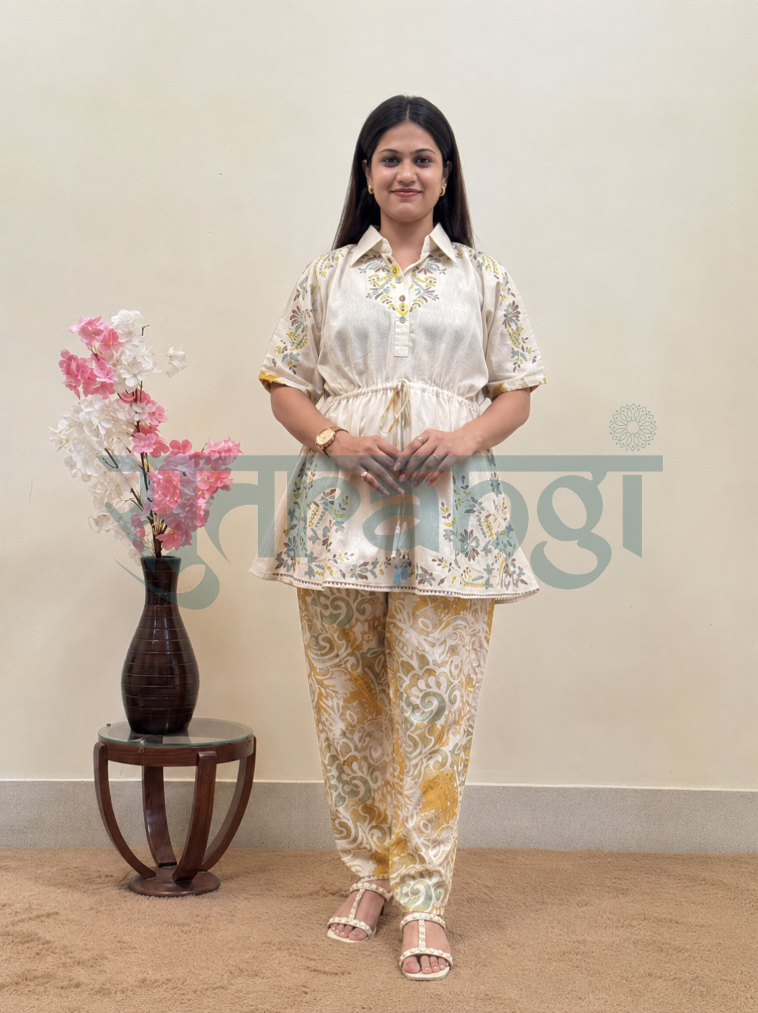 Golden Fern Drawstring Shirt Co-ord Set