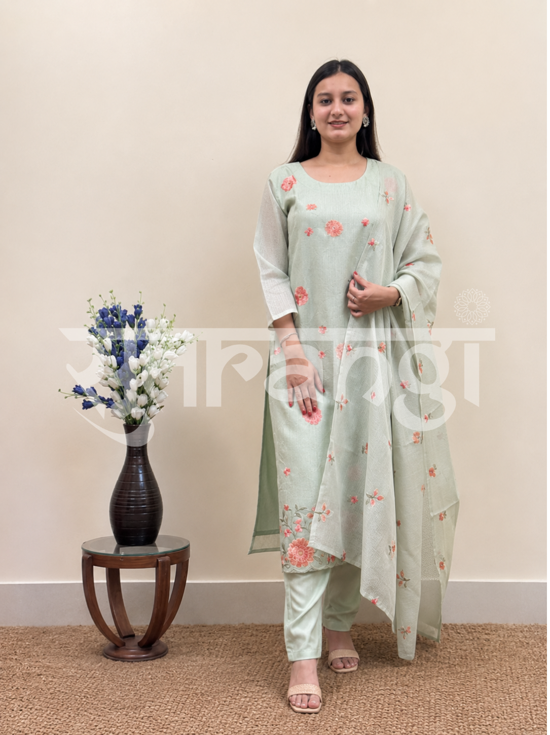 Mint Blossom Embroidered Suit Set