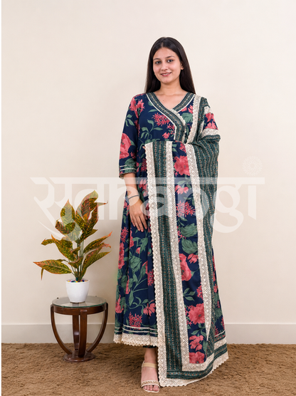 Midnight Blue Bloom Floral Suit Set