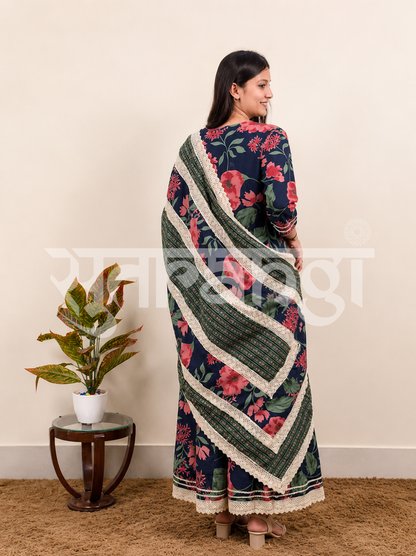 Midnight Blue Bloom Floral Suit Set