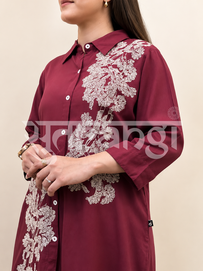 Burgundy Bloom Embroidered Co-ord Set