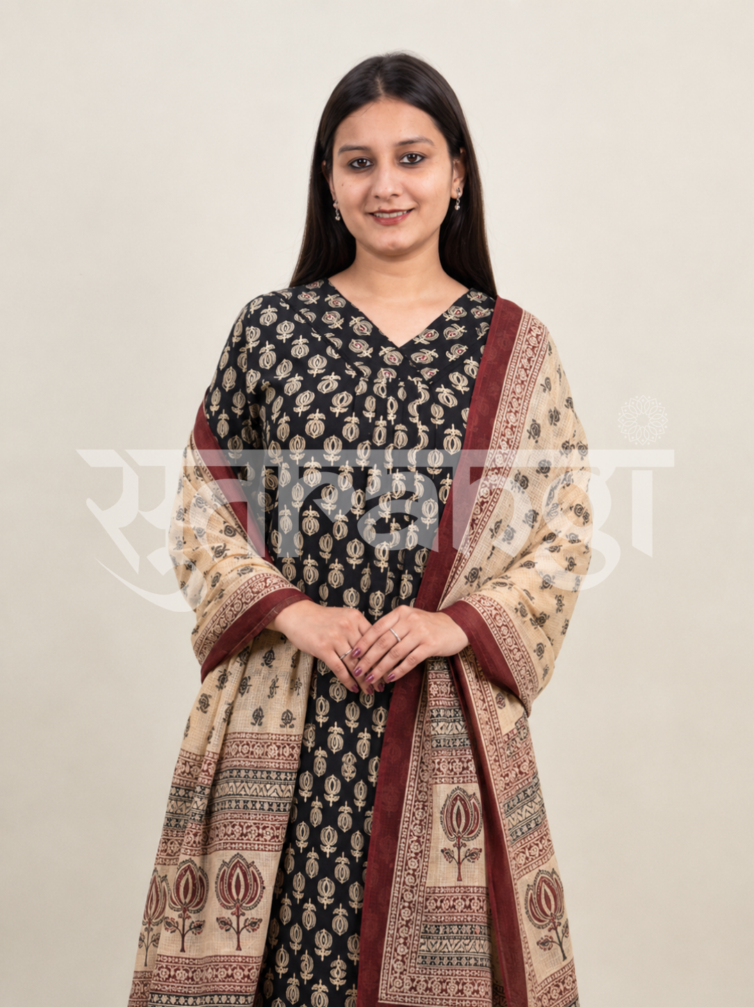 Black Printed Kurta Set with Printed Dupatta