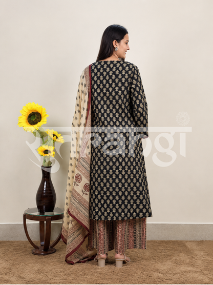 Black Printed Kurta Set with Printed Dupatta