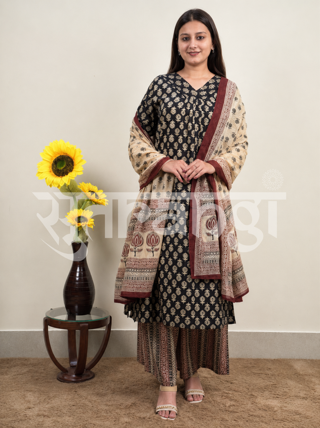 Black Printed Kurta Set with Printed Dupatta