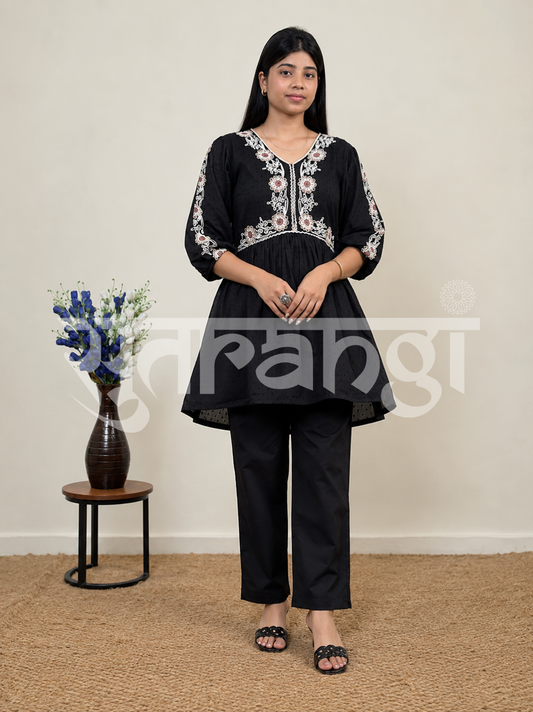 Midnight Bloom Embroidered Co-ord Set