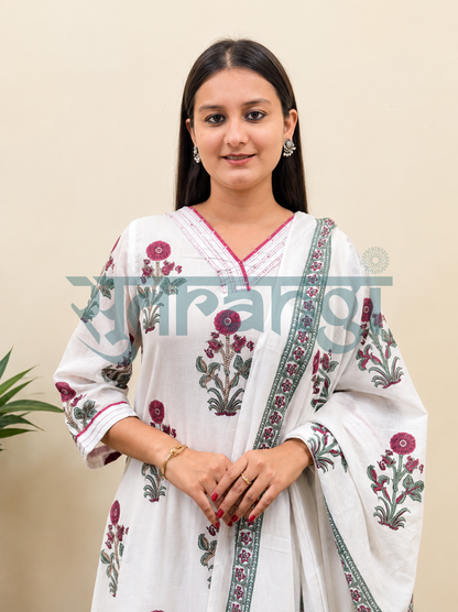Floral Heritage White Suit Set