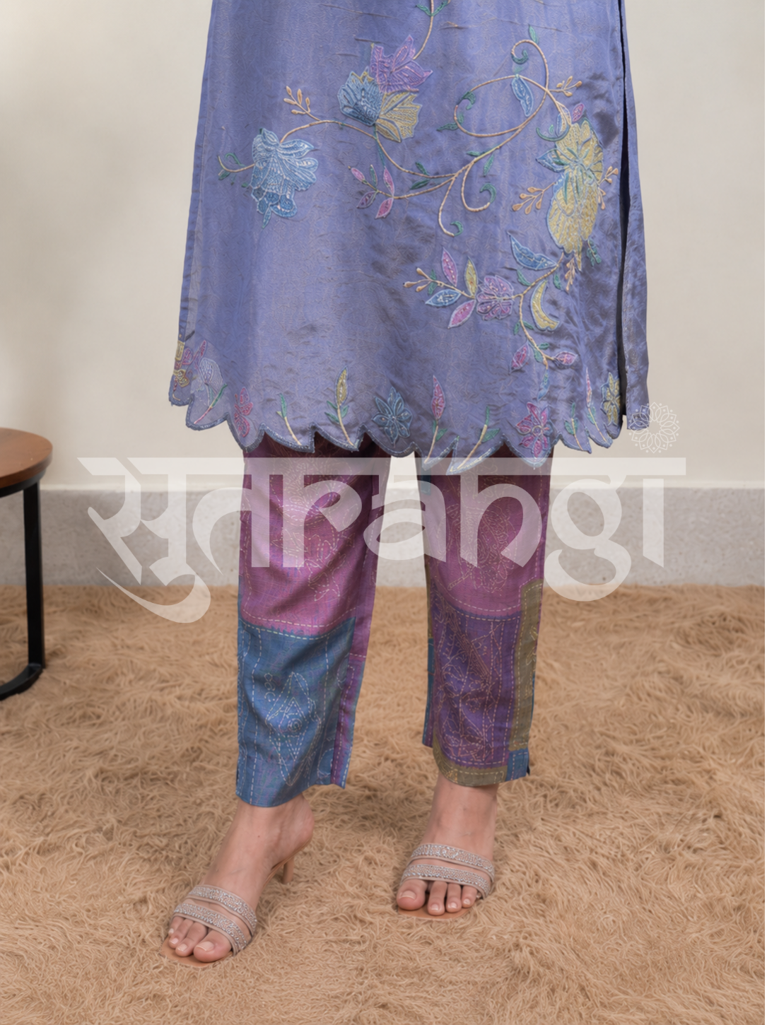 Lavender Blue Embroidered Kurta Set