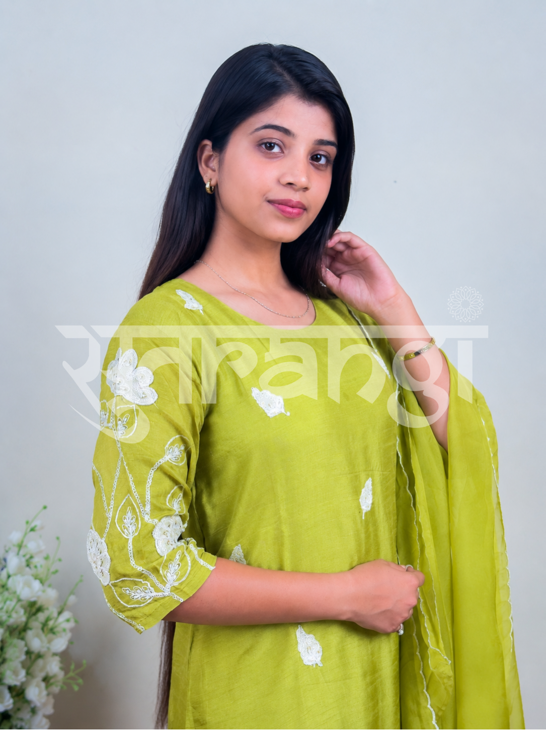 Lime Green Embroidered Kurta Set