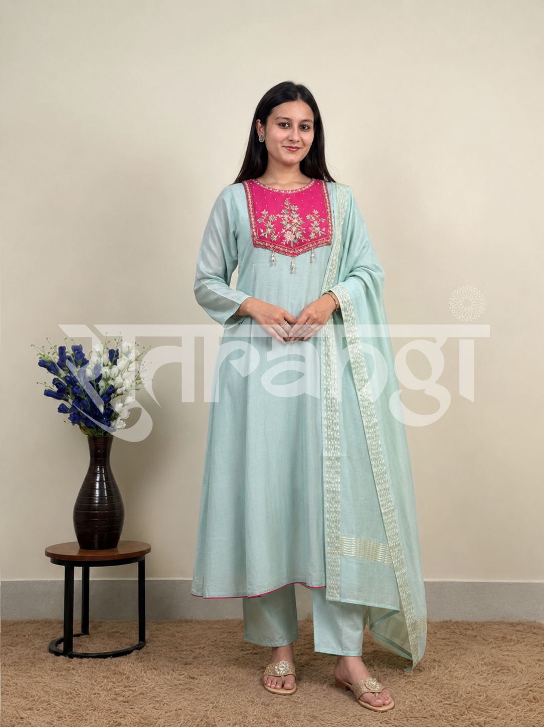 Light Blue Embroidered Anarkali Set