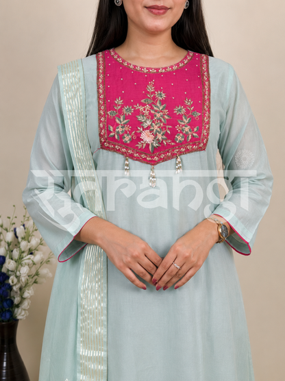 Light Blue Embroidered Anarkali Set