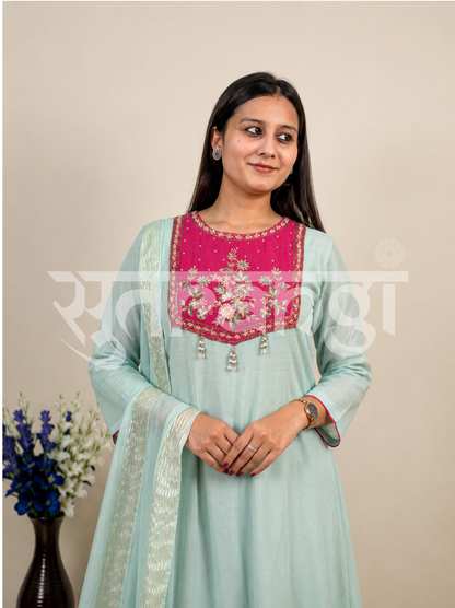Light Blue Embroidered Anarkali Set