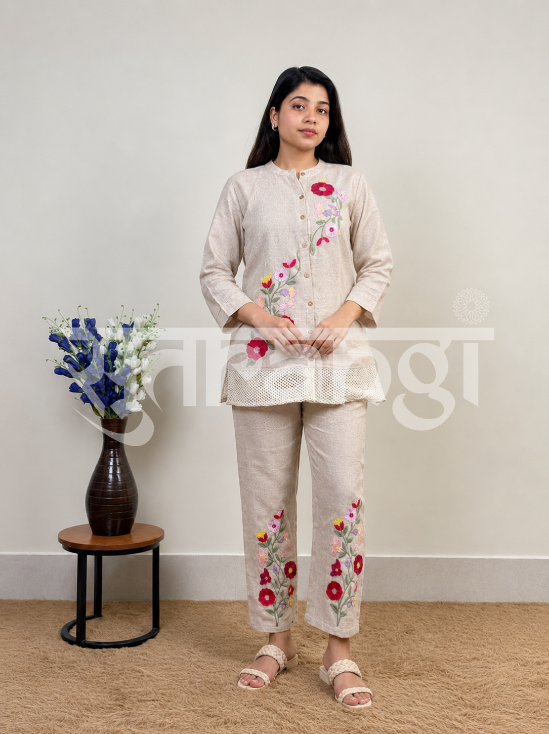Light Grey Blossom Embroidered Co-ord Set