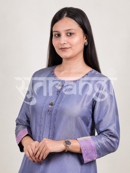 Lavender Blue Embroidered Kurta Set
