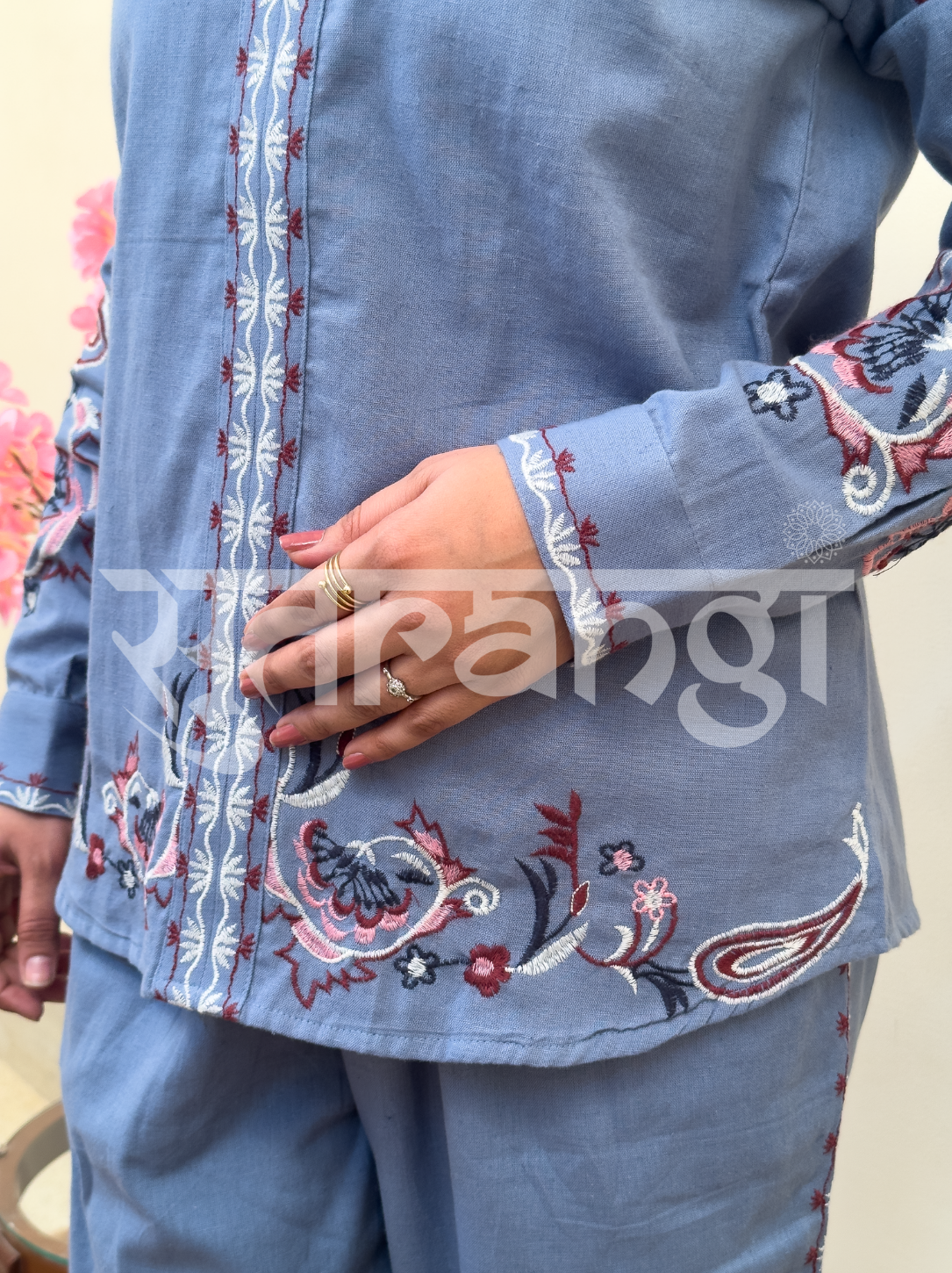Dusty Blue Embroidered Co-ord Set