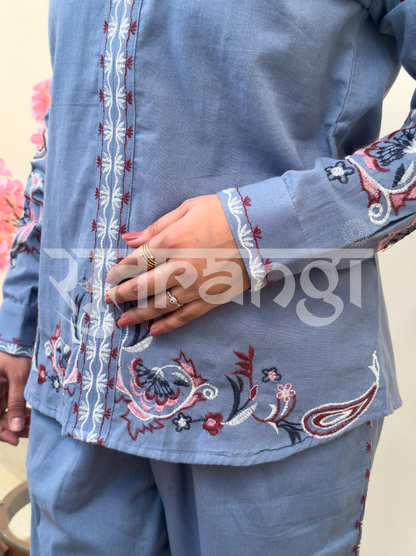 Dusty Blue Embroidered Co-ord Set