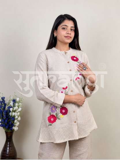 Light Grey Blossom Embroidered Co-ord Set
