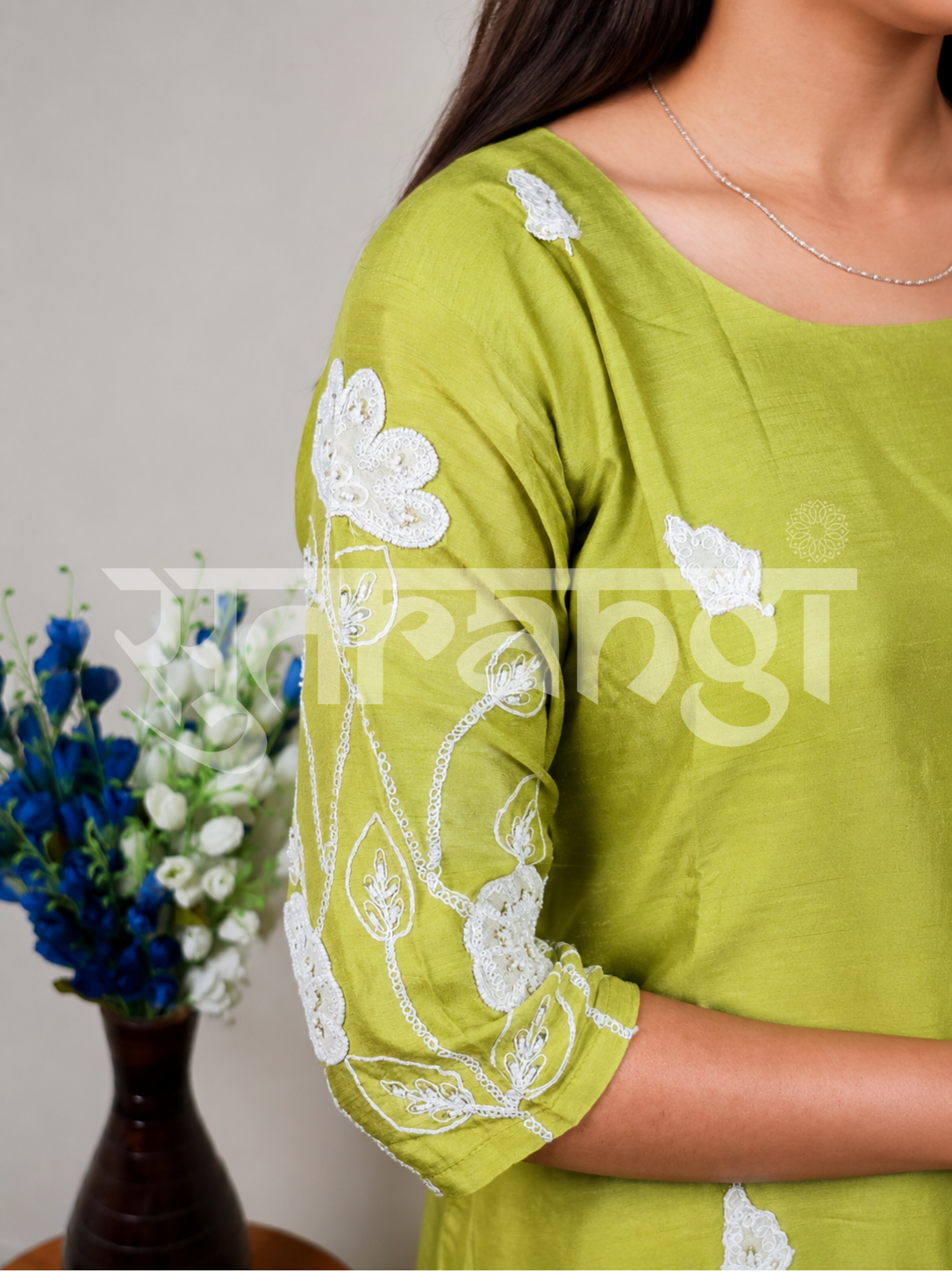Lime Green Embroidered Kurta Set
