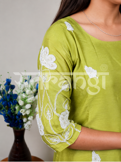 Lime Green Embroidered Kurta Set
