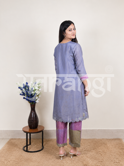 Lavender Blue Embroidered Kurta Set
