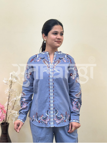 Dusty Blue Embroidered Co-ord Set