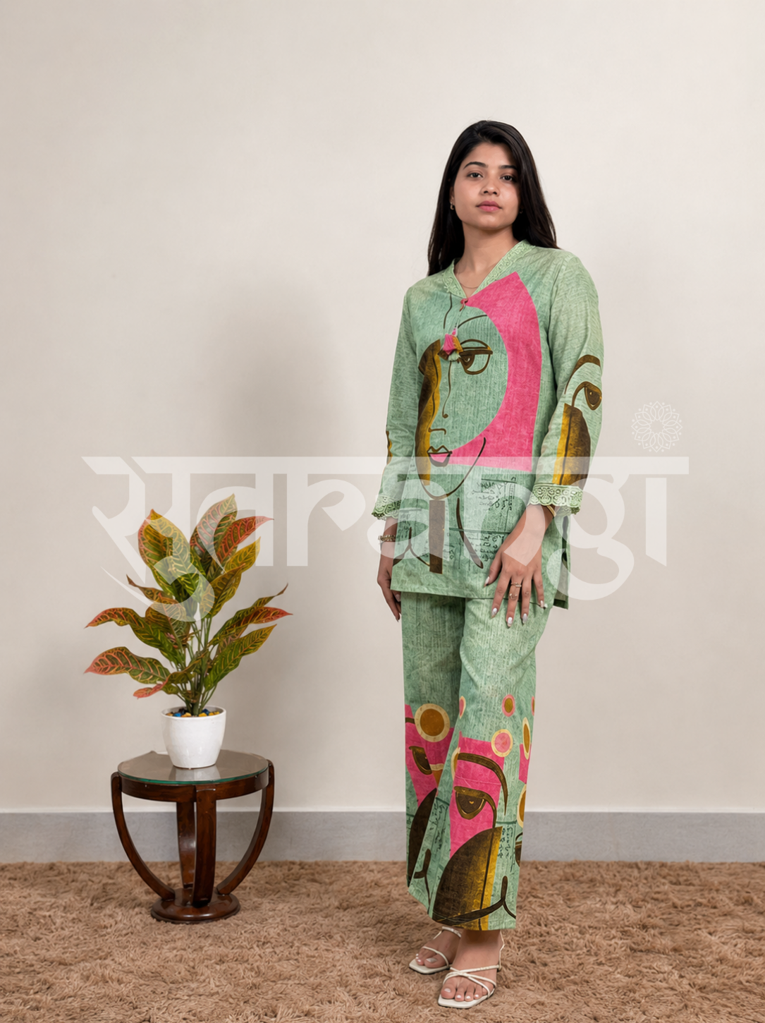 Vibrant Green Abstract Print Co-ord Set