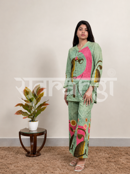 Vibrant Green Abstract Print Co-ord Set