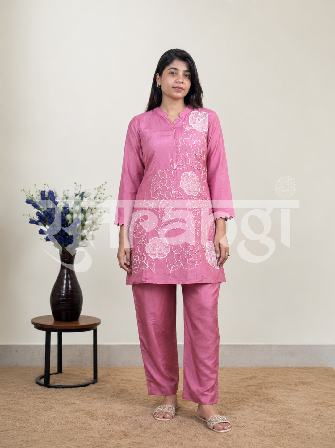 Pink Floral Embroidered Co-ord Set