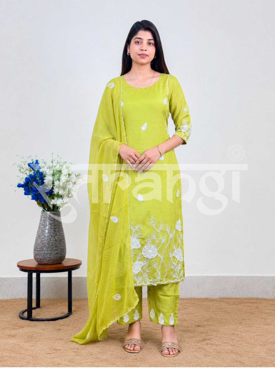 Lime Green Embroidered Kurta Set