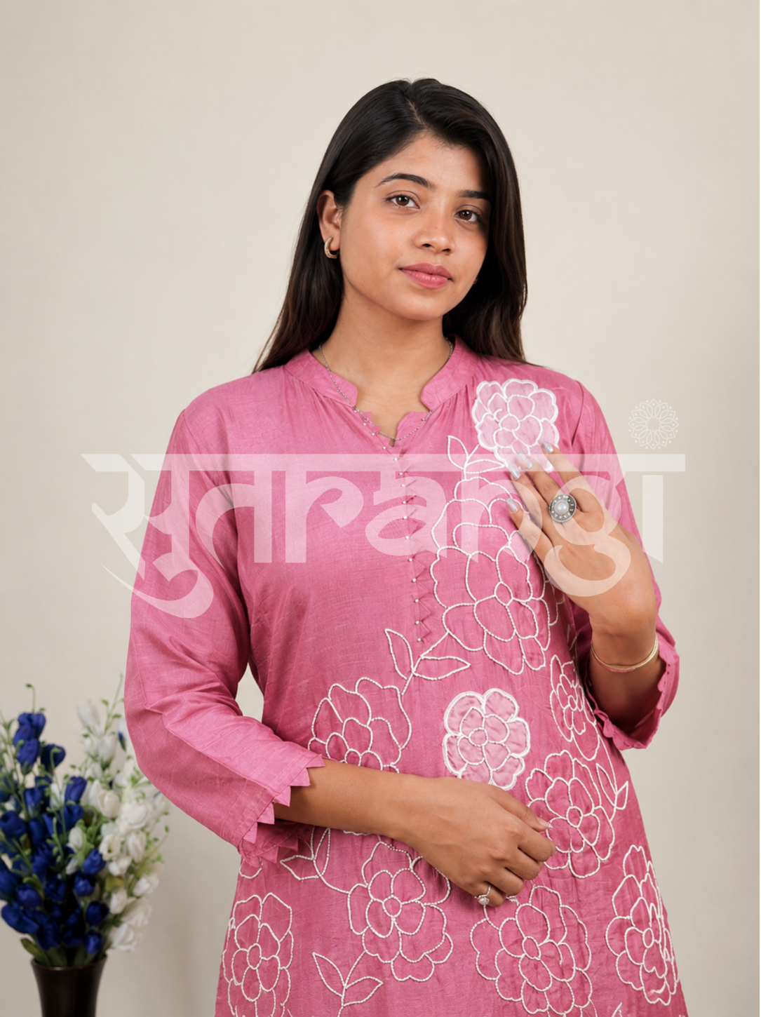 Pink Floral Embroidered Co-ord Set