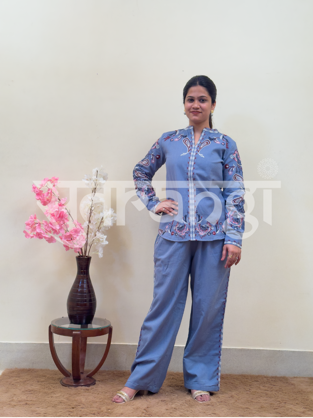 Dusty Blue Embroidered Co-ord Set