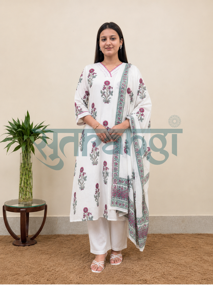 Floral Heritage White Suit Set