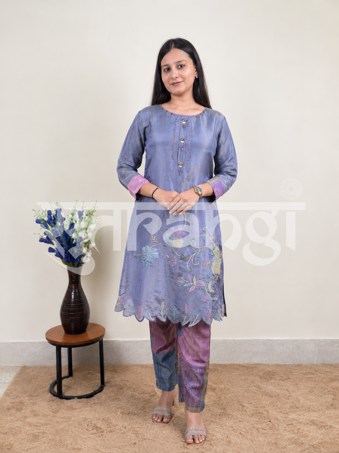Lavender Blue Embroidered Kurta Set